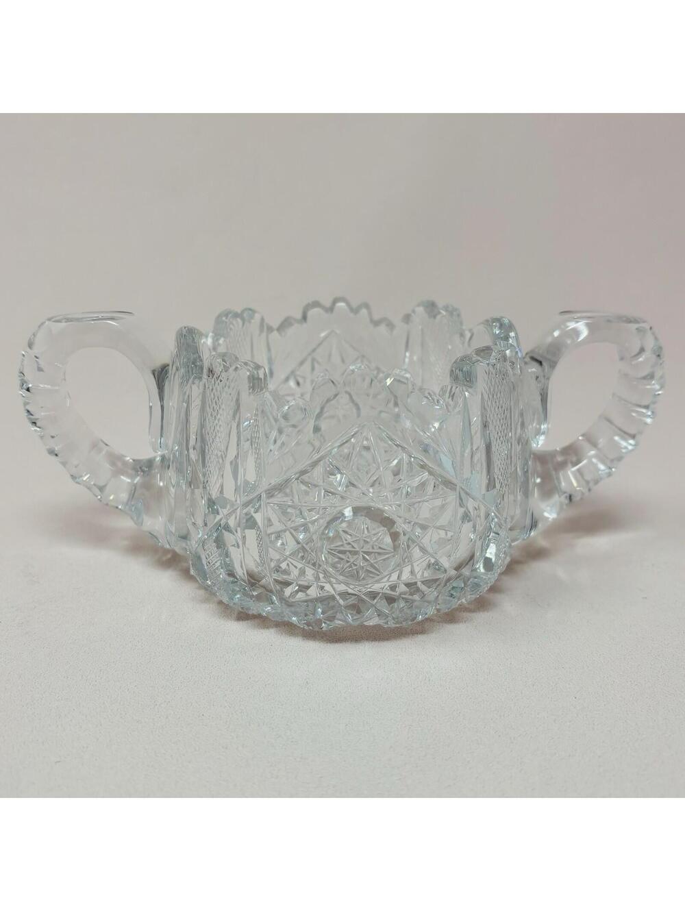 American Brilliant Cut Glass Sugar Bowl ABP Crystal J Hoare ACME Hobstar Antique